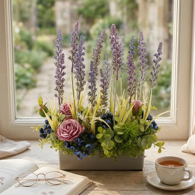 【HUGO DECO 榆果傢飾】普羅旺斯之戀香氛花禮(擬真花/人造盆栽/綠化/佈置/禮物)