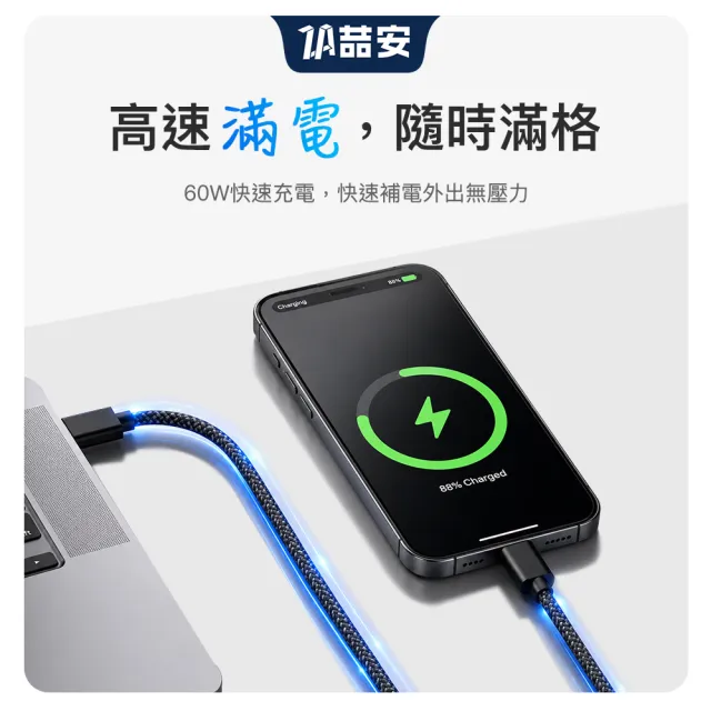 【ZA 喆安】USB2.0 Type-C編織充電線1m USB-A to Type-C傳輸線 適用iPhone 18/17/筆電/手機快充線