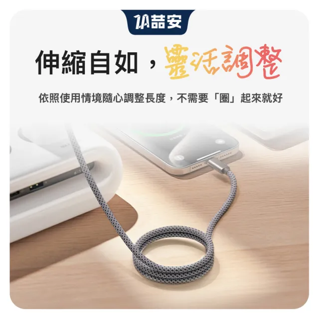【ZA 喆安】USB2.0 Type-C to C磁吸編織充電線1m(適用iPhone 18/17/MacBook/iPad手機快充線)