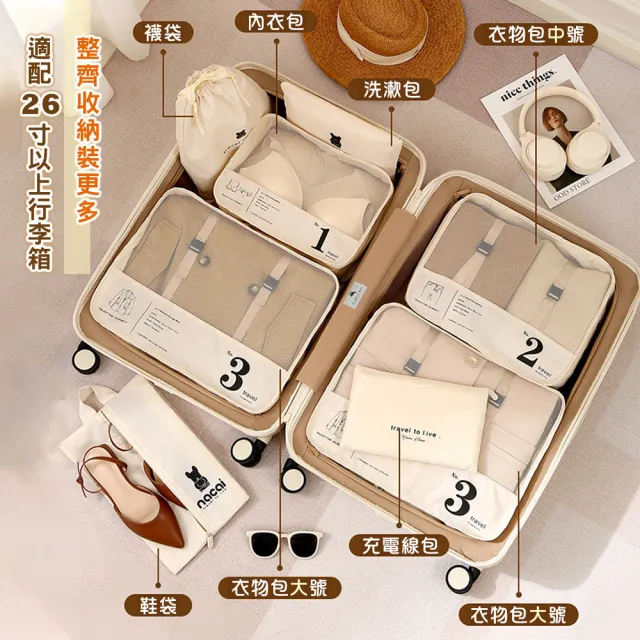 【TAI LI 太力】北歐數字7件套組旅行收納袋 出國旅行 旅遊出差 行李箱 收納袋