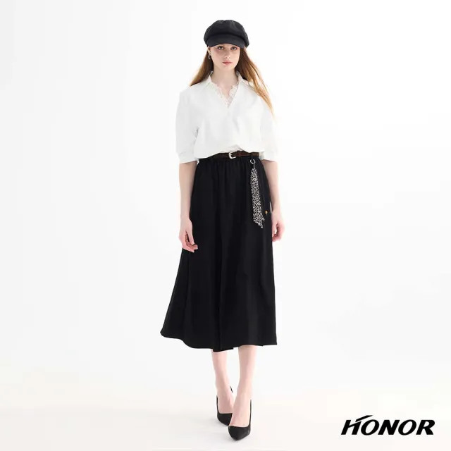 【HONOR 山形屋】蕾絲滾邊翻領五分袖襯衫-白