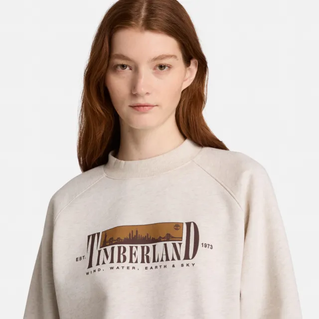 【Timberland】女款白色刷毛圓領長袖上衣(0YH5D546)