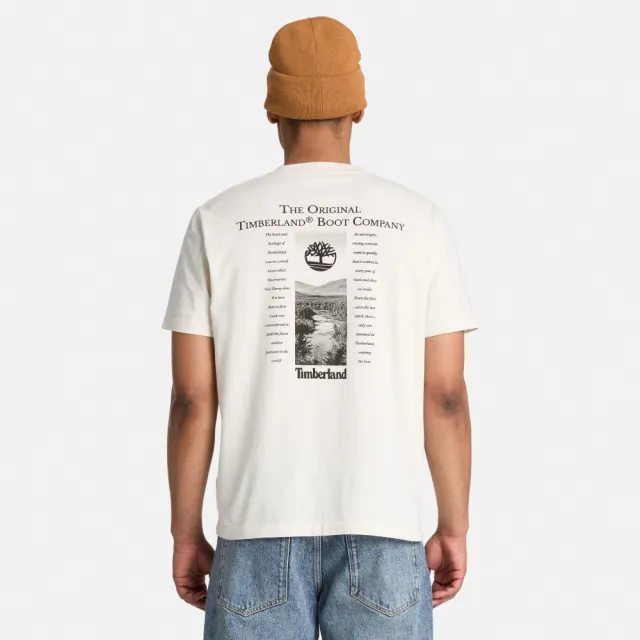 【Timberland】男款白色海報圖案短袖T恤(A5TSBCM9)