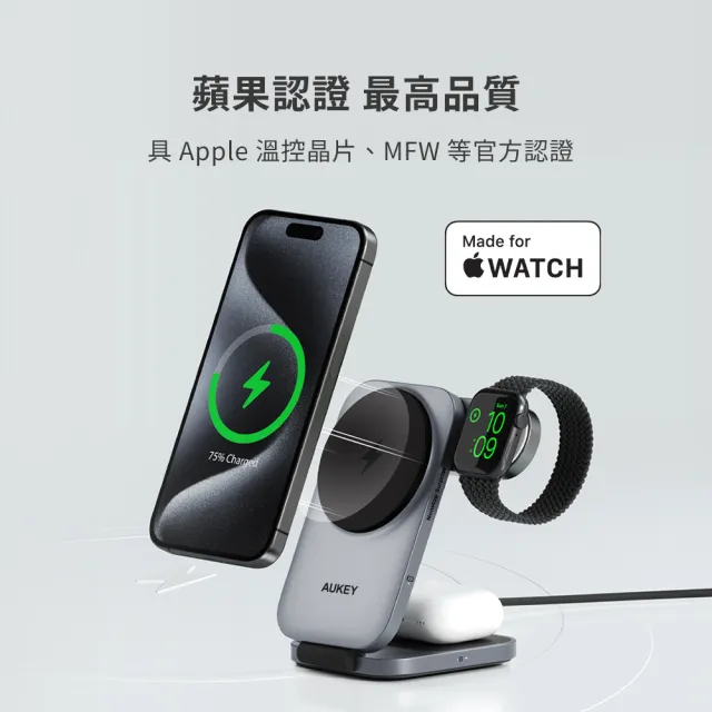 【AUKEY】LC-MC312 MagFusion Z Qi2 三合一磁吸折疊式旅行無線充電器(此版不附贈充電器)