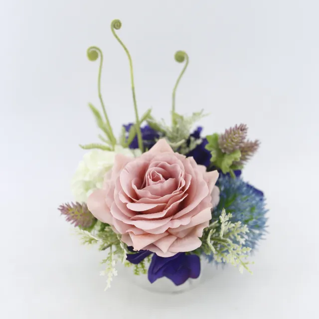 【HUGO DECO 榆果傢飾】水感裸色玫瑰蕨芽香氛花飾(擬真花/香氛/花禮/桌花/永不凋零/聖誕節)