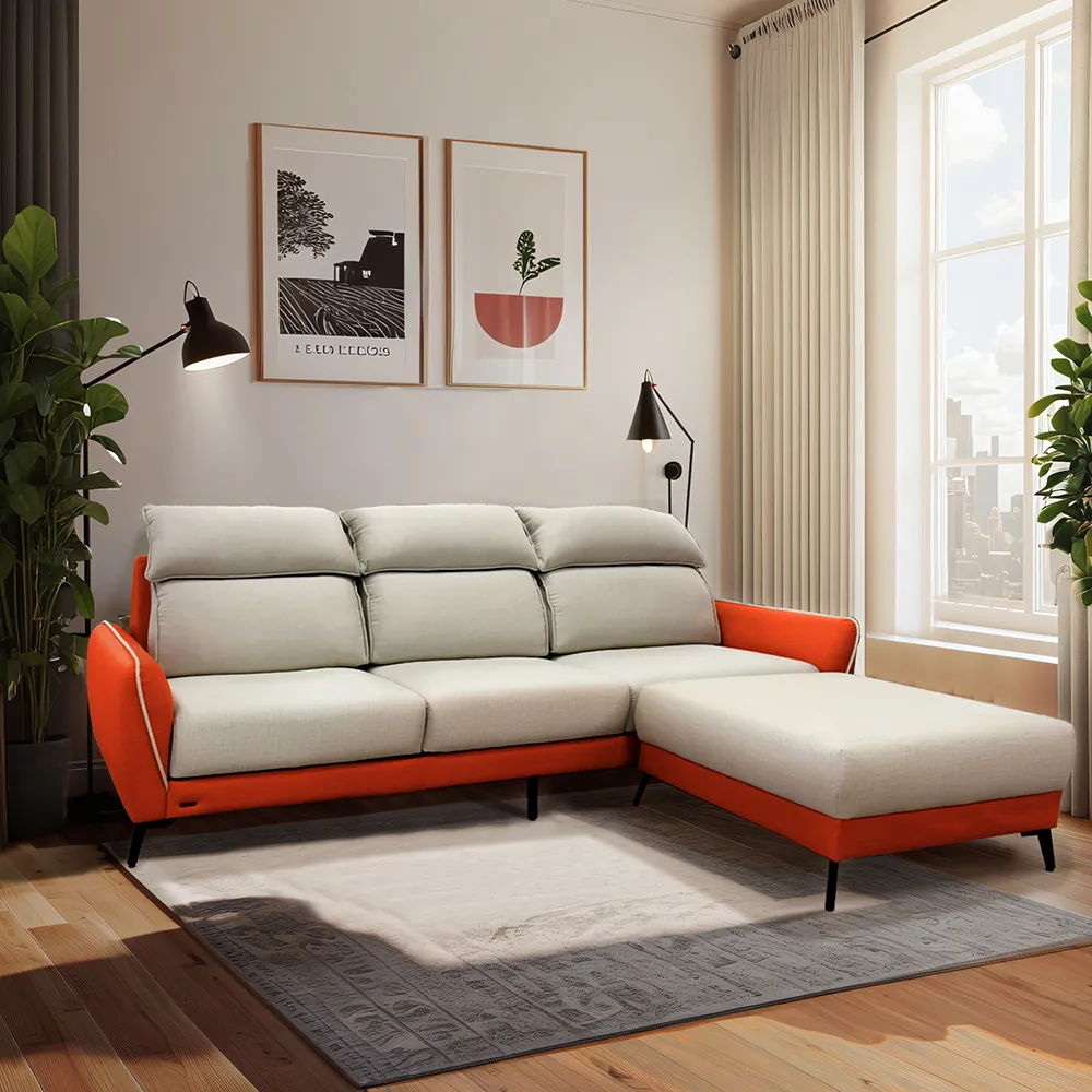 【IHouse】品克 爆Q頭枕+椅墊滑軌 3+腳獨立筒沙發 奧地利涼感布+貓抓皮 L型(可拆洗)