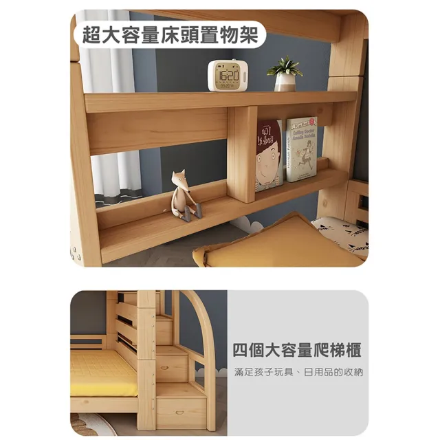 【HABABY】旗艦款上下舖 拼拼床階梯款-原木+10公分涼感記憶床墊套組(雙層床 含床墊套組 可拆分床)