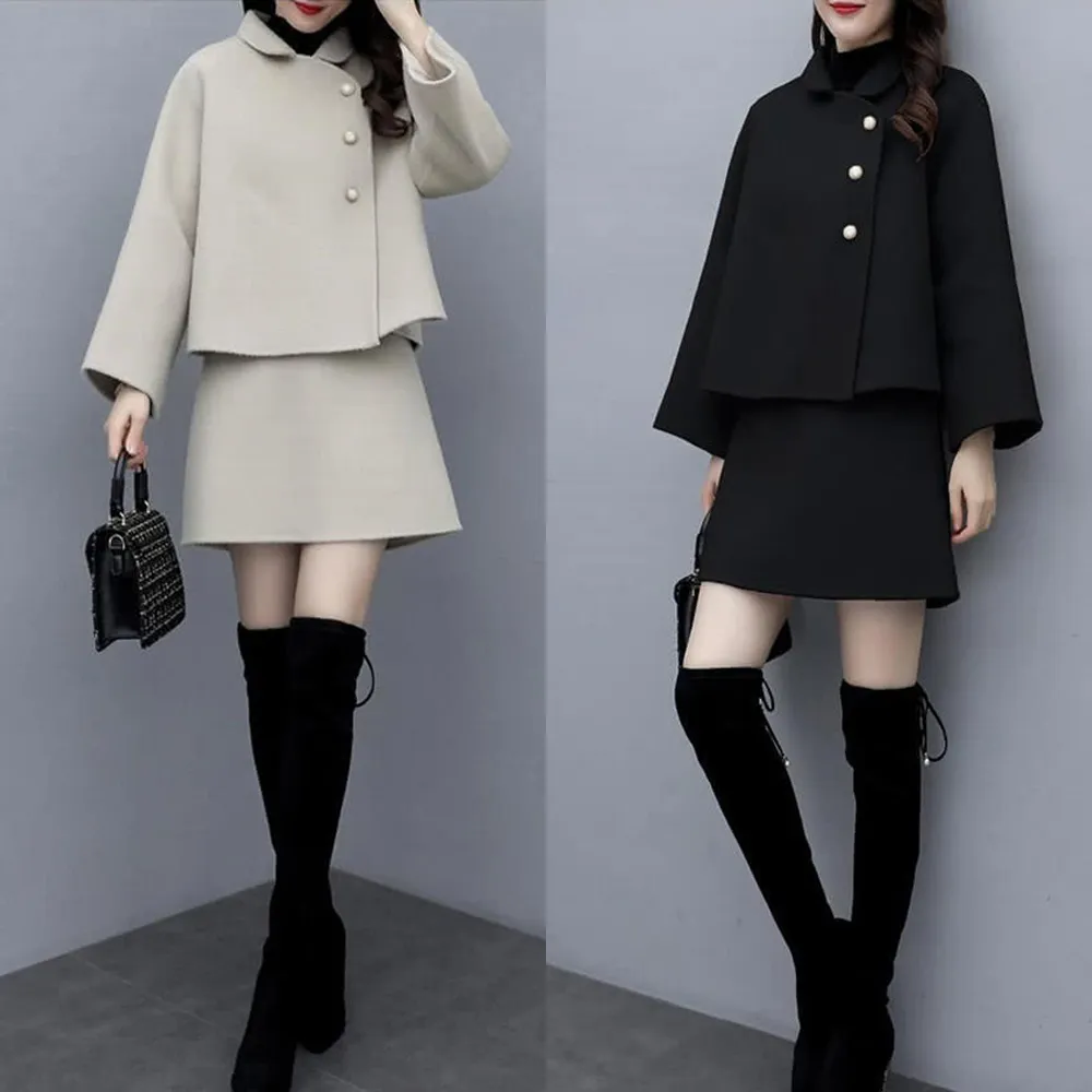 【Amay Style 艾美時尚】現貨 中大尺碼女裝 兩件式 小香風氣質名媛毛呢外套短裙 套裝。S-3XL