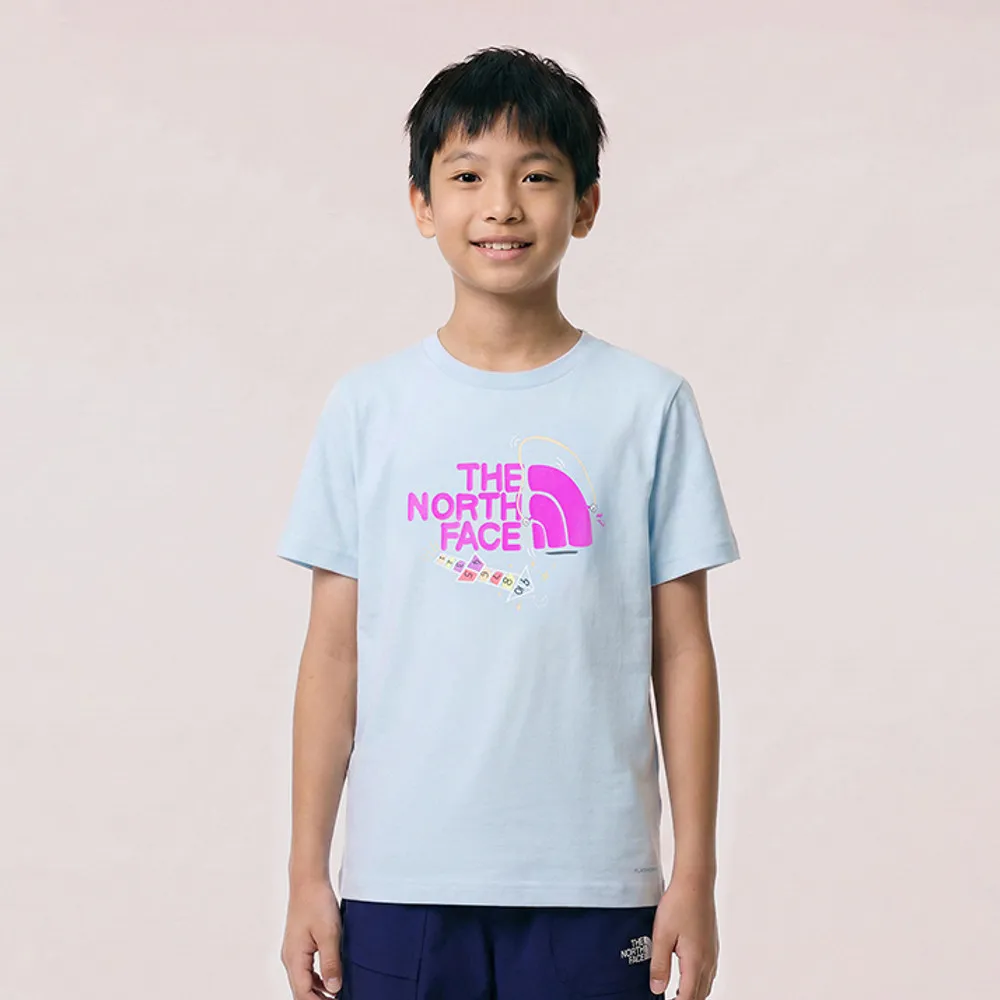 【The North Face】北面兒童藍色FLASHDRY速乾圖案印花短袖T恤|8H01BPO