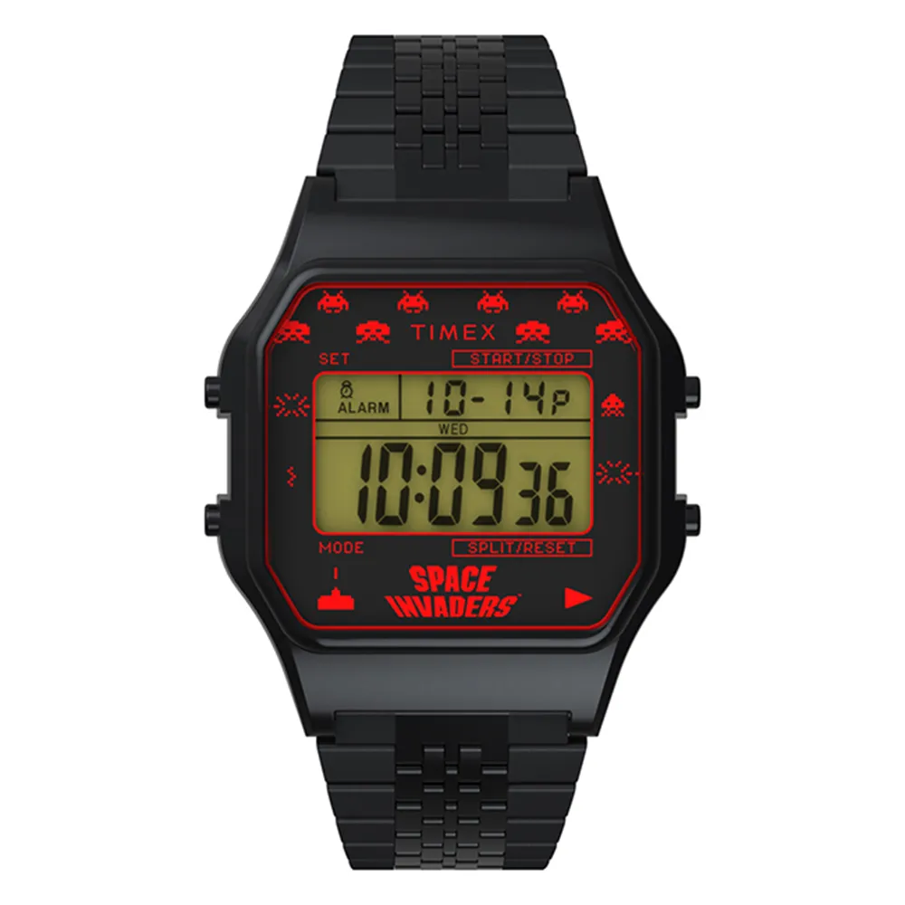【TIMEX】天美時 x  T80 x Space Invaders 限量聯名電子錶(黑 TXTW2V30200)