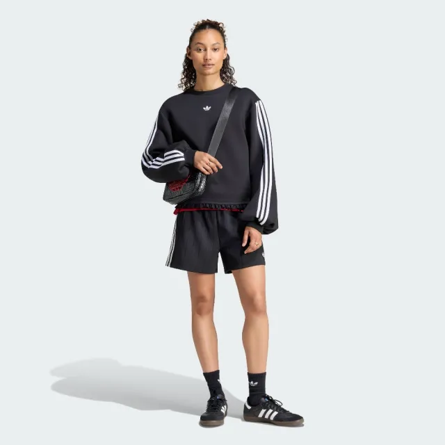 【adidas 愛迪達】長袖上衣 女 寬鬆版型 亞規 三葉草 PLEATED SP CREW 黑 LG4328