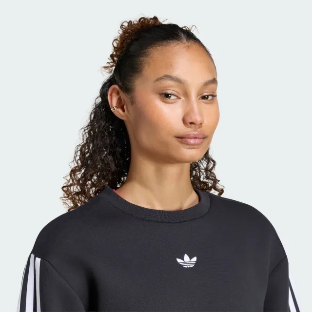 【adidas 愛迪達】長袖上衣 女 寬鬆版型 亞規 三葉草 PLEATED SP CREW 黑 LG4328