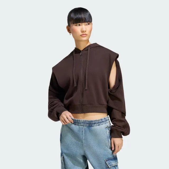 【adidas 愛迪達】外套 女 運動連帽外套 亞規 三葉草 SST DBL FRNT HD 巧克力 KT1922
