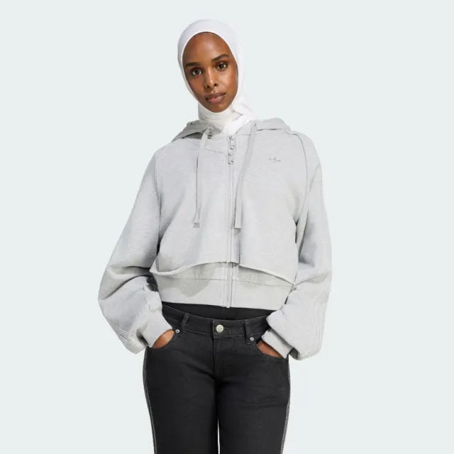 【adidas 愛迪達】外套 女 運動連帽外套 亞規 三葉草 SST DBL FRNT HD 灰 KT1921