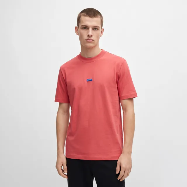 【HUGO BOSS】羅紋領短袖T恤(微寬鬆/梅子紅)