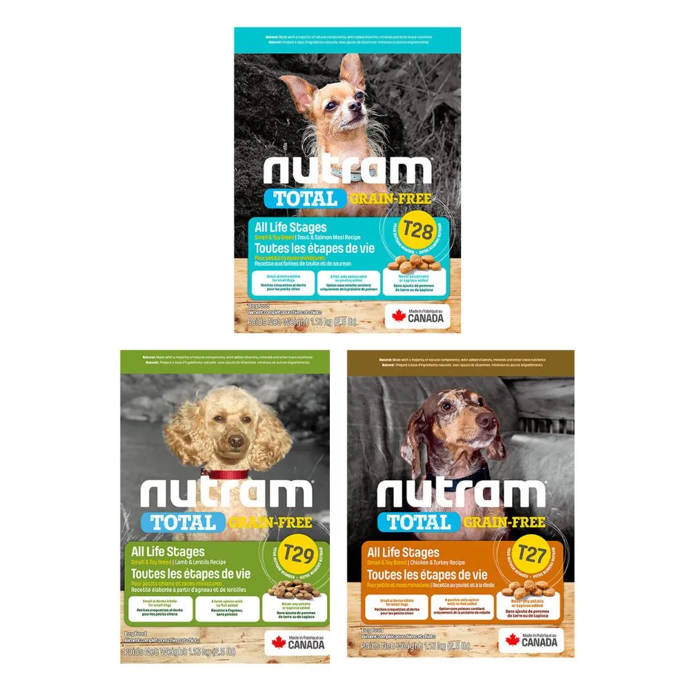 【Nutram 紐頓】T27/T28/T29無穀全能系列狗飼料 5.4kg/12lb(火雞/鮭魚/羊肉/小顆粒、狗糧)