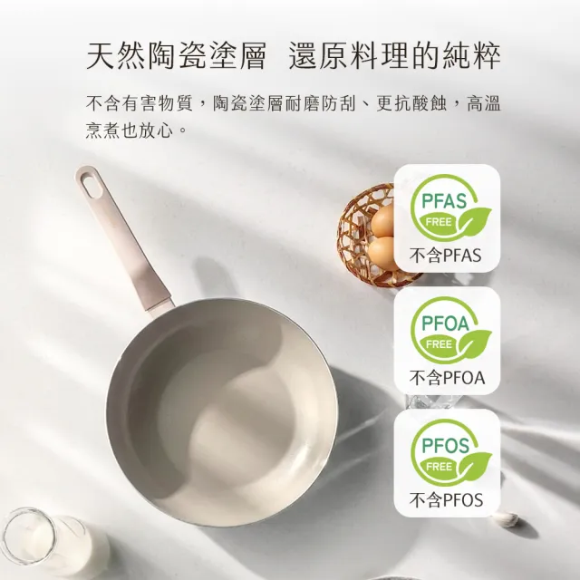 【Fackelmann】暖廚時光系列陶瓷不沾28CM不沾鍋雙鍋組-平底鍋+炒鍋(適用電磁爐)