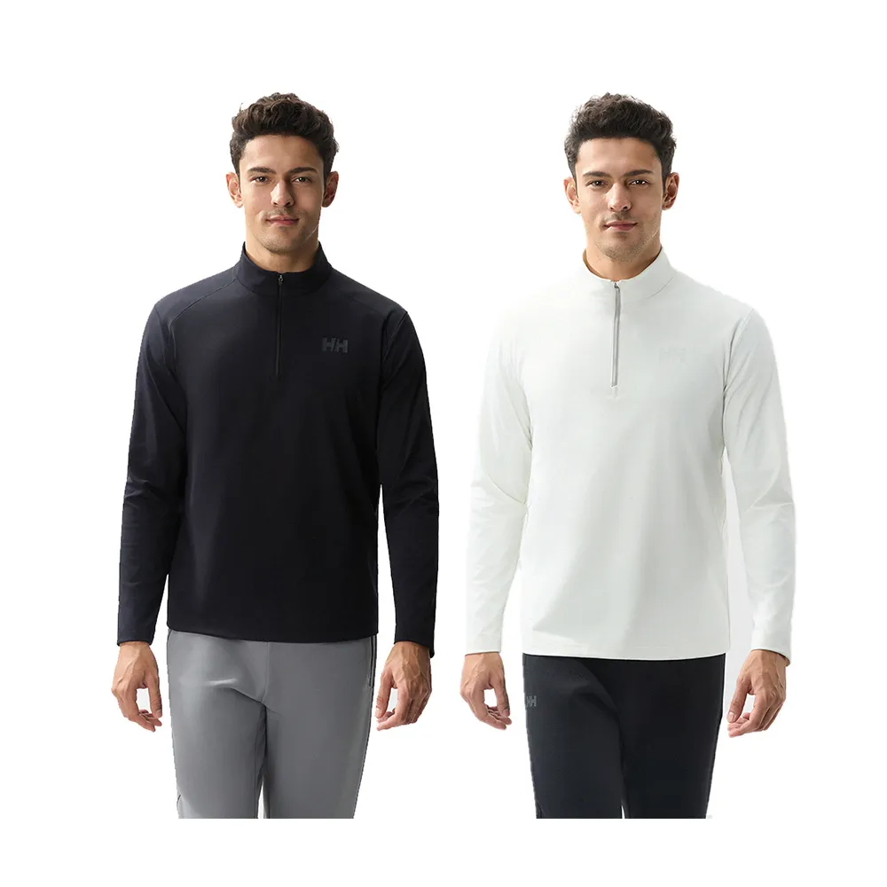 【Helly Hansen】男 輕戶外 休閒 柔軟 磨毛 拉鍊半開襟 長袖上衣 黑