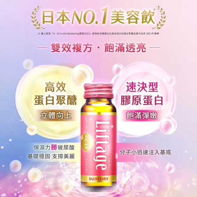 【Suntory 三得利】Liftage麗芙緹PG-EX 10瓶X3盒組(10天有感、蛋白聚醣、膠原蛋白)