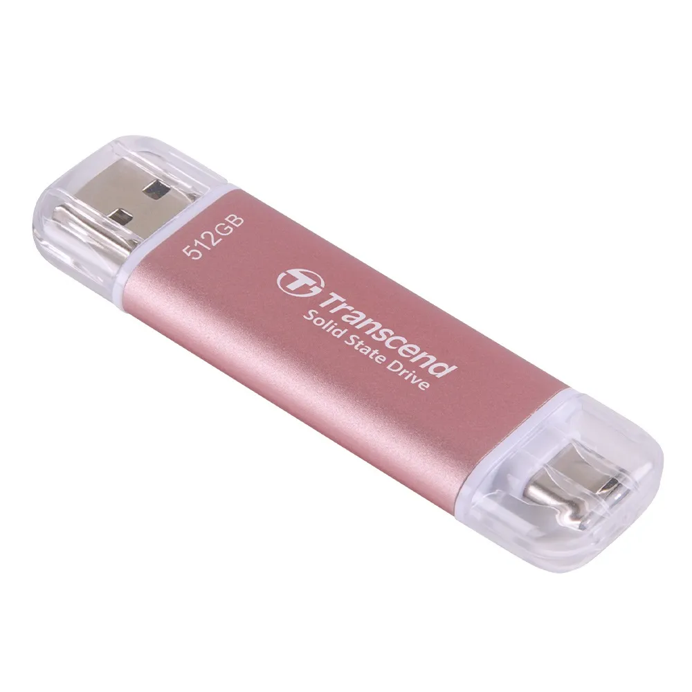 【Transcend 創見】ESD310P 512GB USB3.2 高效能雙介面 外接SSD固態行動碟-櫻花粉(TS512GESD310P)