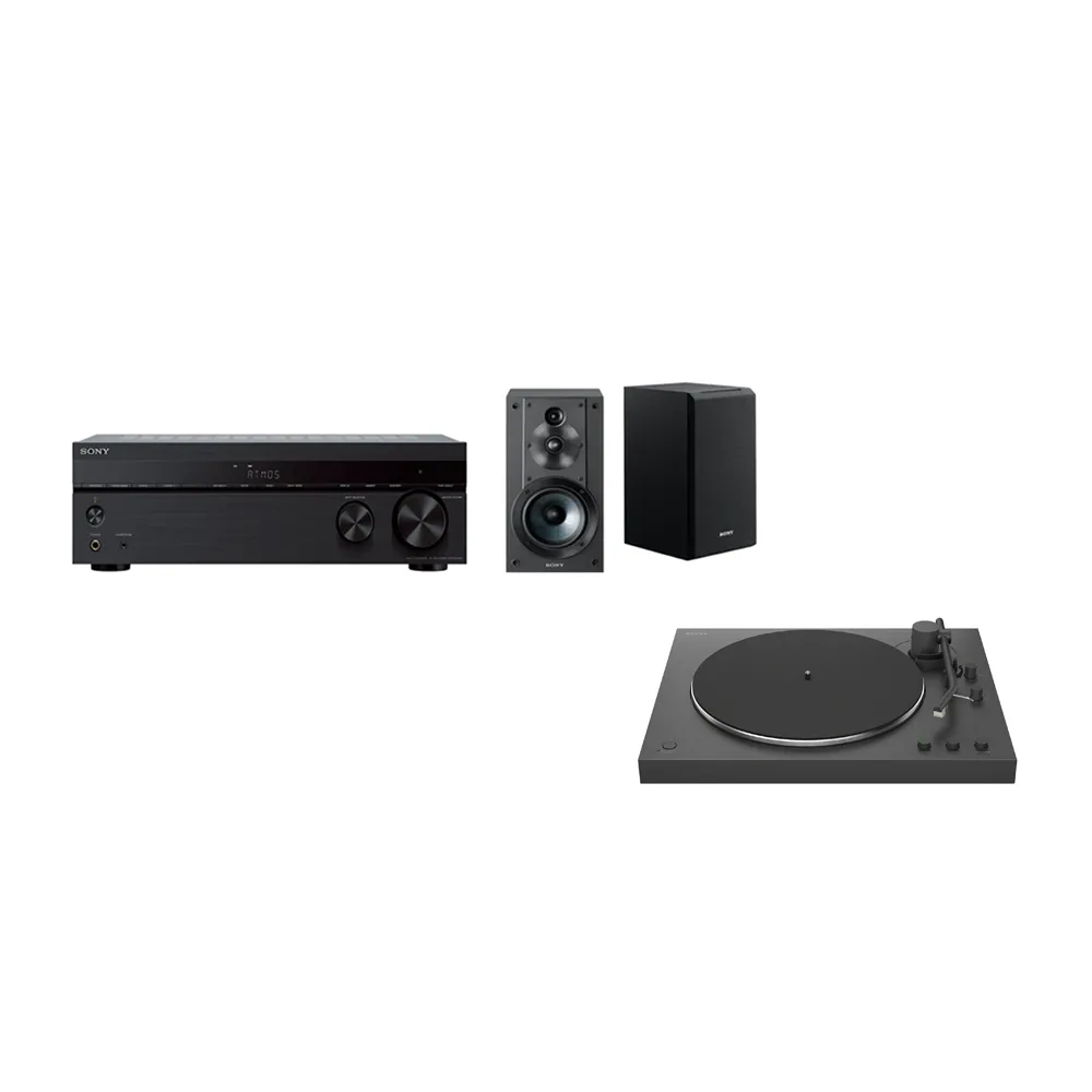 【SONY 索尼】7.2聲道環繞擴大機+藍牙無線黑膠唱盤+立體書架喇叭組合(STR-DH790+PS-LX3BT+SS-CS5)