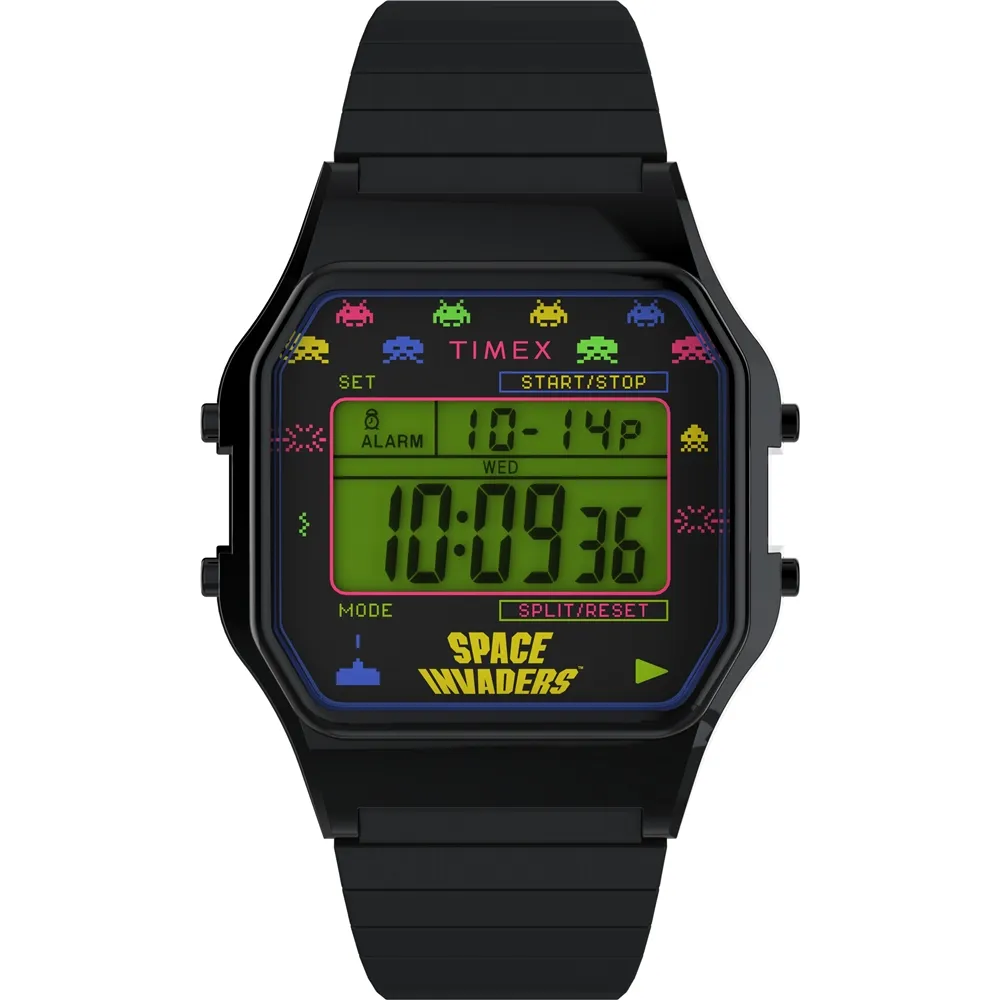 【TIMEX】天美時 x  T80 x Space Invaders  伸縮錶帶電子錶 黑 TXTW2V39900