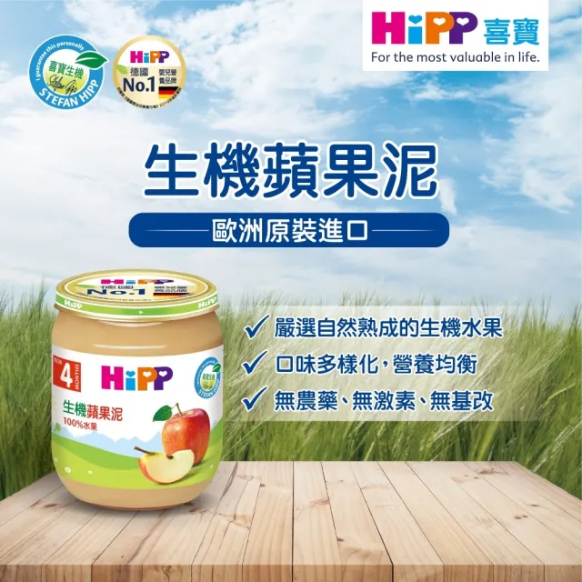 【HiPP】喜寶生機水果泥系列125gx6入(野莓蘋果泥、蘋果香蕉泥、黑棗蘋果泥、西洋梨蘋果泥、蘋果泥)