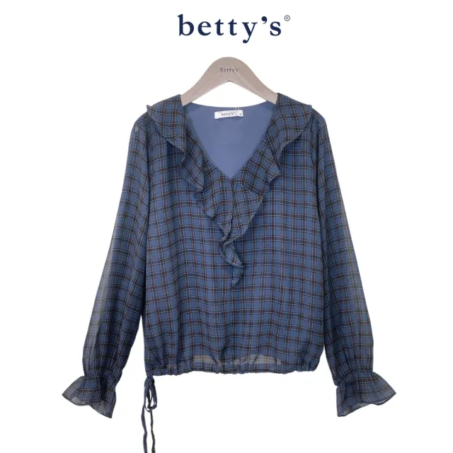 【betty’s 貝蒂思】飄逸荷葉領格紋雪紡上衣(共二色)
