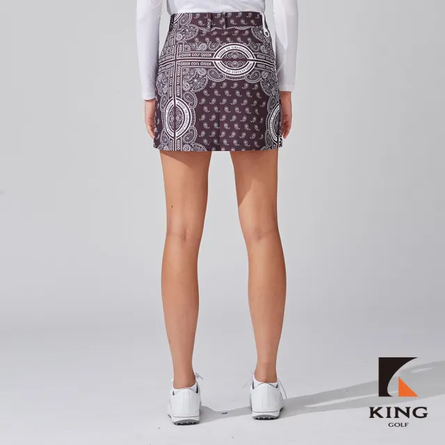 【KING GOLF】網路獨家-女款滿版變形蟲印花修身高爾夫球運動短裙-黑色