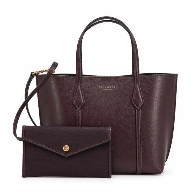 【TORY BURCH】PERRY 荔枝紋皮革手提/斜背兩用包(磚紅/附手拿包)