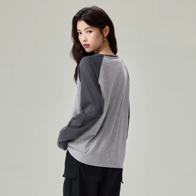 【GIORDANO 佐丹奴】女裝蝴蝶結刺繡撞色插肩純棉長袖T恤(多色任選)