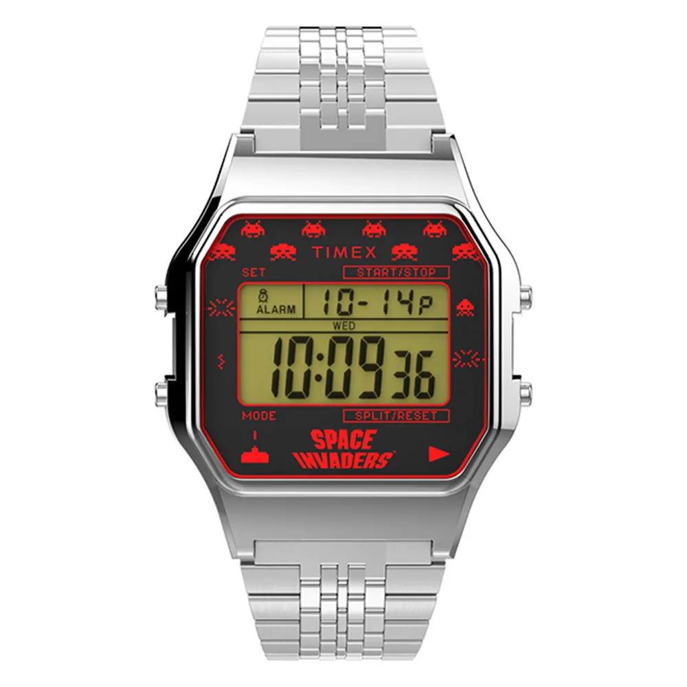 【TIMEX】天美時 x T80 x Space Invaders 限量聯名電子錶(銀 TXTW2V30000)