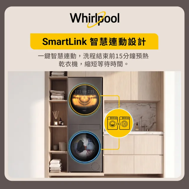 【Whirlpool 惠而浦】家電快配★第六感智能活氧洗衣塔13KG洗衣機 10KG熱泵乾衣機(XWGD131001BG)