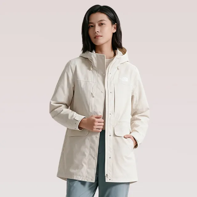 【The North Face】北臉 外套 女 羽絨外套 三合一 長版 防風 防潑水 保暖 W CLASSIC DOWN 米白 NF0A8J70QLI