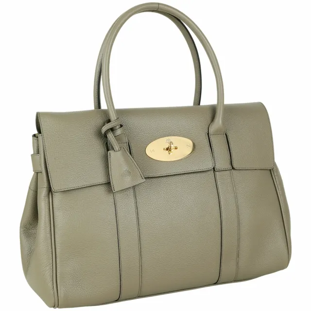 【MULBERRY】Bayswater 經典鎖釦粒面牛皮手提 肩背包(亞麻綠 通勤包 鬆弛感大包 英國精品)