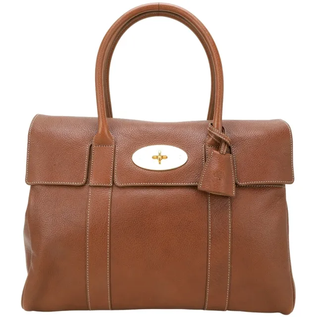 【MULBERRY】Bayswater 經典鎖釦明線粒面牛皮手提 肩背包(橡木棕 通勤包 鬆弛感大包 英國精品)