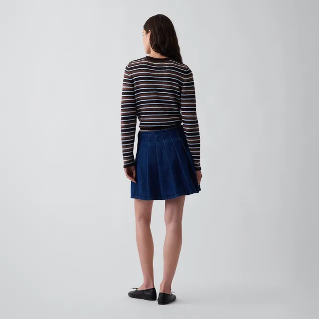 【GAP】牛仔百褶迷你裙-深色水洗(912716)