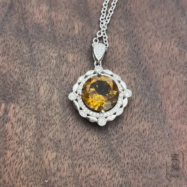 黃水晶 威士忌黃 花型 頂級 清透 寶石切割 銀鑲 吊墬 不含鍊