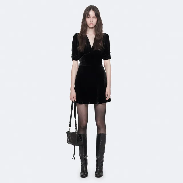 【ALLSAINTS】ENA 絲混紡V領綁帶短洋裝 W255DF(合身版型)