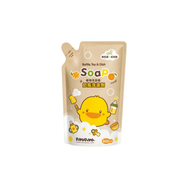 【Piyo Piyo 黃色小鴨】奶瓶清潔劑補充包(800ml 蔬果 玩具 洗碗 洗手 嬰幼兒童餐具 造型瓶)