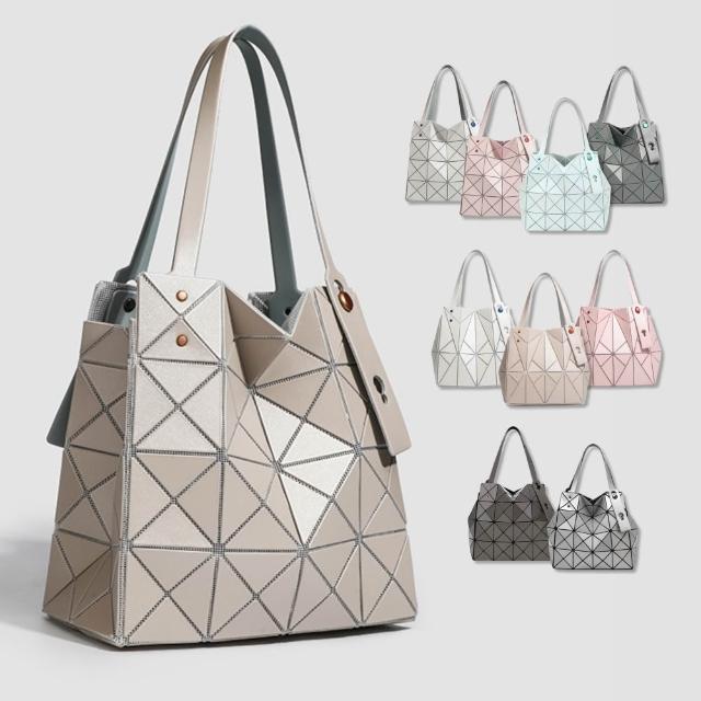 【Urban & Chic】質感日系幾何幻彩立體菱格包 小方包 手提包 托特包 通勤包 (多色任選)