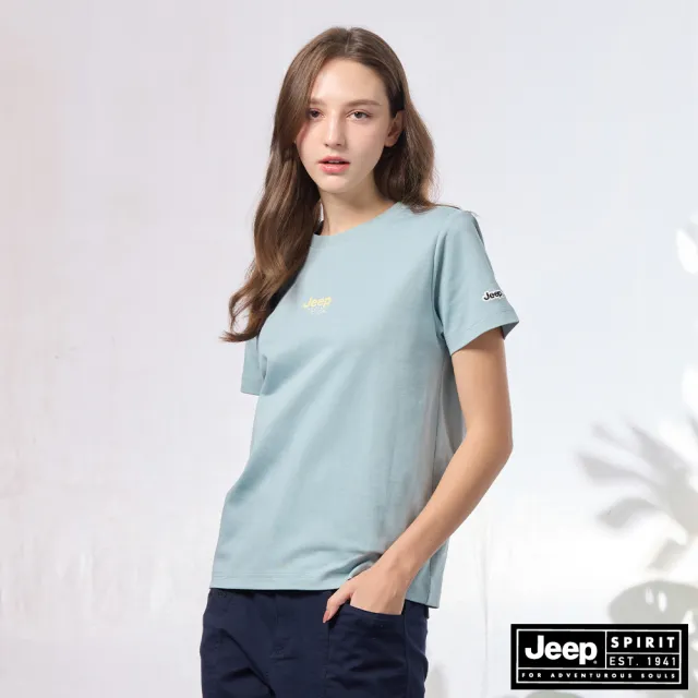 【JEEP】女裝 簡約LOGO涼感印花短袖T恤-天空藍色