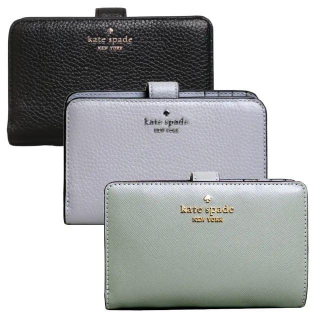 【KATE SPADE】MODISON立體小桃心荔枝紋/防刮皮革扣式中夾(多款任選)