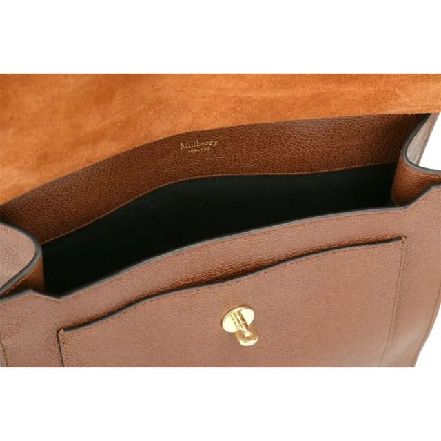 【MULBERRY】Antony 大型 男女款 金鎖釦荔紋牛皮斜背郵差包(咖啡色 英國頂級皮具 精品包)