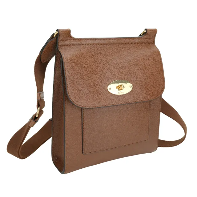 【MULBERRY】Antony 男女款 金鎖釦荔紋牛皮斜背郵差包(橡木咖 英國頂級皮具 精品包)