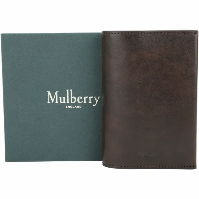 【MULBERRY】雙色渲染牛皮 對開護照夾(咖啡色 英國頂級皮具 精品夾)