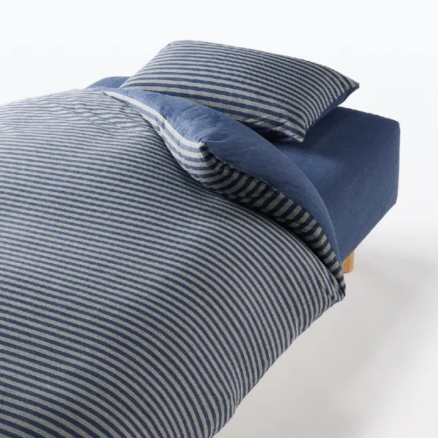 【MUJI 無印良品】棉天竺被套/S (混米橫紋/混棕橫紋/混深藍橫紋/混灰橫紋) 成品尺寸:W145×L205 cm 附拉鍊