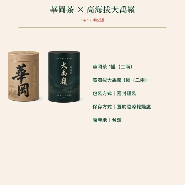 【台灣茶葉產銷協會】華岡＋高海拔大禹嶺 雙茶2入組｜罐裝2兩(1+1)