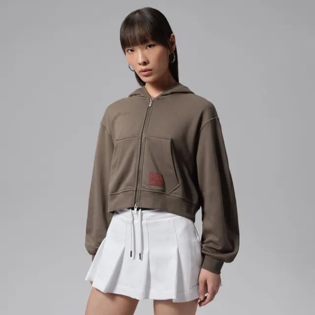 【NIKE 耐吉】外套 女 運動連帽外套 喬丹 寬鬆 AS W J BRK ESS+ FLC MD CRP FZ 灰棕 IZ5785-004