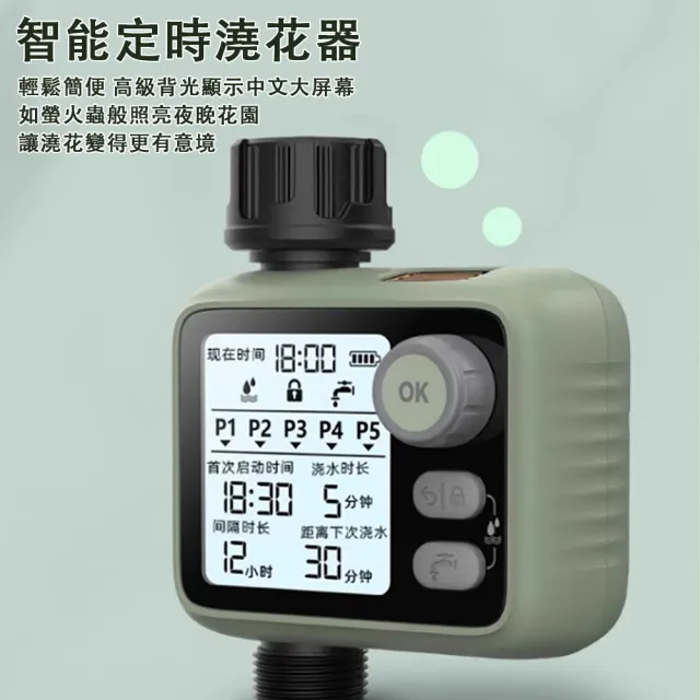 【ZHIPU 芝浦】智能定時澆花器萬向10米5噴頭套裝自動澆水器定時灑水器(大屏夜光雨感定時循環澆灌)L